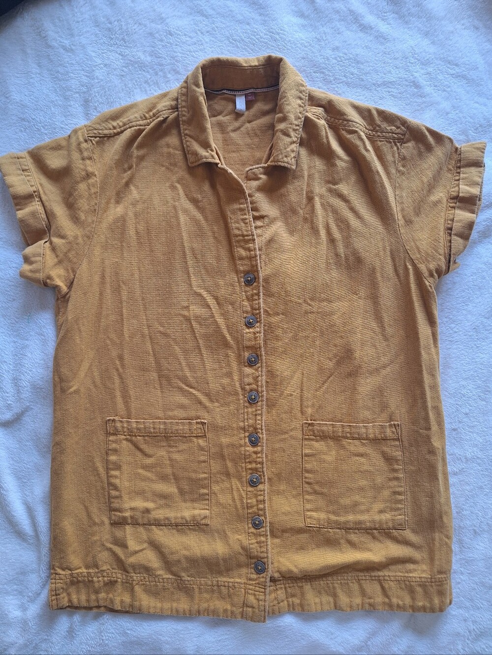 Anthropologie Pilcro Cotton Linen Button Down Shirt Mustard Yellow Petite MP